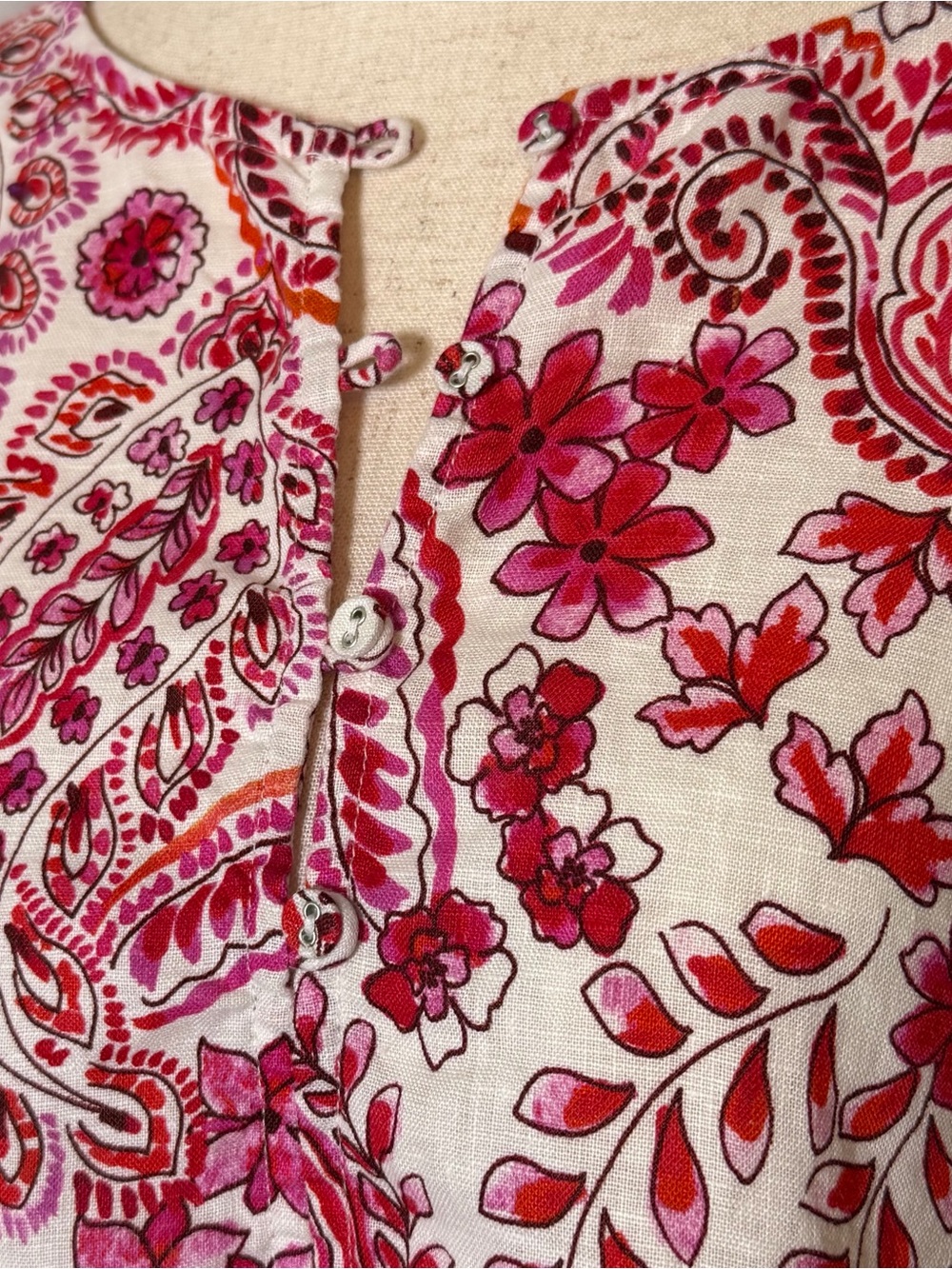Johnny Was Workshop Lillet Linen Top Red Pink Paisley Medium - Picture 7 of 10